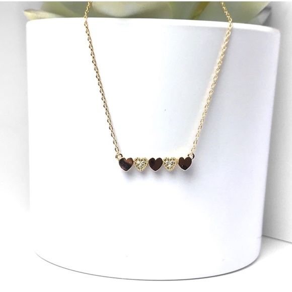 1 LEFT! Gold Tone Mini Inline Hearts Dainty Beautiful Heart Necklace - Picture 2 of 4